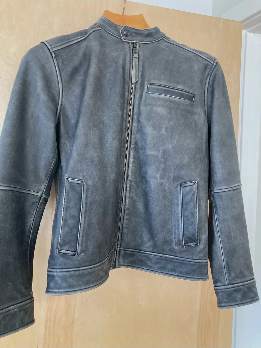 Men's Distressed Gray/Charcoal Leather Zip Jacket